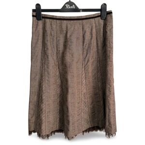 Y2K Eric Alexandre Wool and Tulle Blend Brown Chevron Midi Skirt Size 40